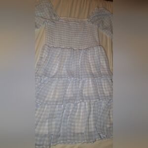 Elegant Blue Gingham Casual Dress